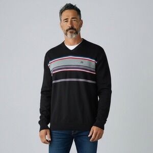 Travis Mathew Striped V Neck Lightweight Rayon Pullover Sweater Size XL‎